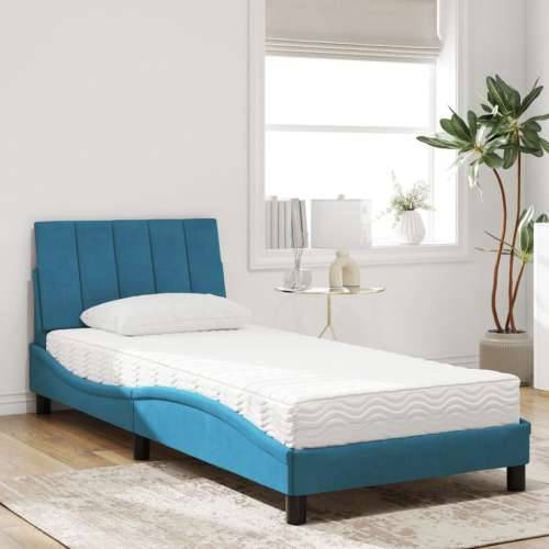 Krevet s madracem plavi 90x190 cm baršunasti - Plava 90 x 190 cm Cijena