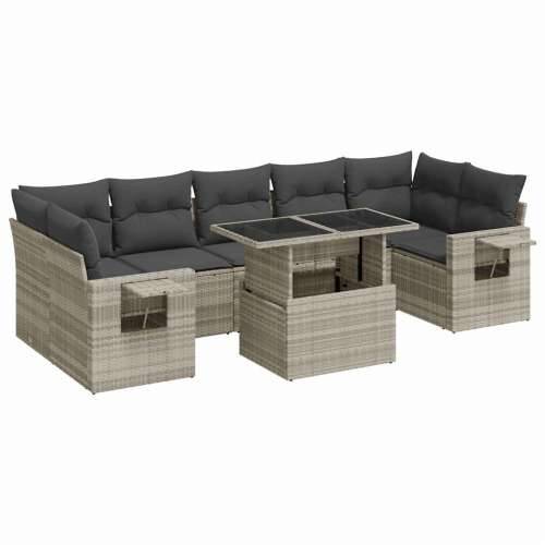 Vrtna garnitura - 8-dijelni set vrtnih sofa od poliratana s jastucima svjetlosivi - Svjetlosiva sa spremištem 1 Cijena