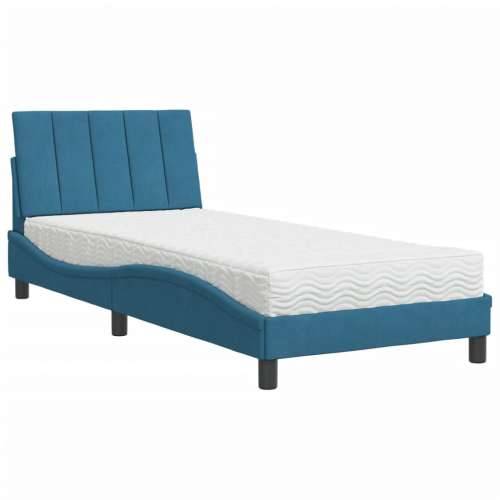 Krevet s madracem plavi 90x200 cm baršunasti - Plava 90 x 200 cm Cijena