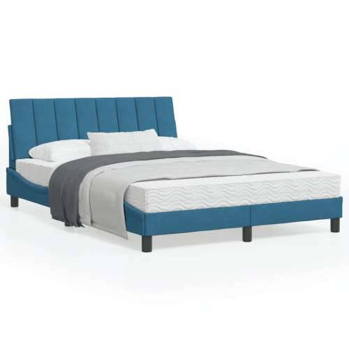 Krevet s madracem plavi 120 x 200 cm baršunasti - Plava 120 x 200 cm Cijena