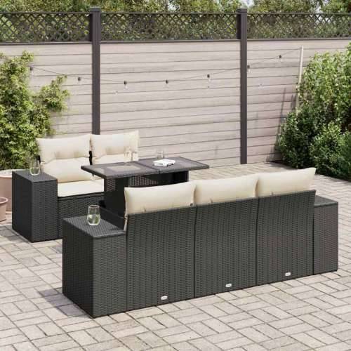 Vrtna garnitura - 6-dijelni set vrtnih sofa s jastucima crni od poliratana - Crna i krem 1 Cijena