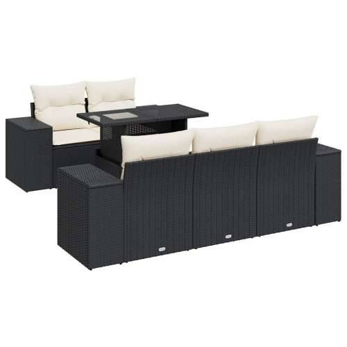 Vrtna garnitura - 6-dijelni set vrtnih sofa s jastucima crni od poliratana - Crna i krem 1 Cijena
