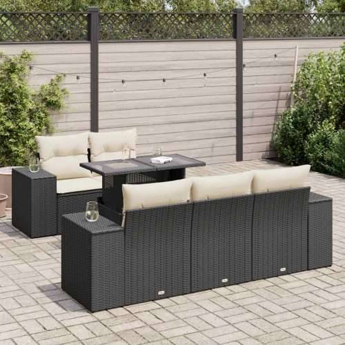 Vrtna garnitura - 6-dijelni set vrtnih sofa s jastucima crni od poliratana - Crna i krem 1 Cijena