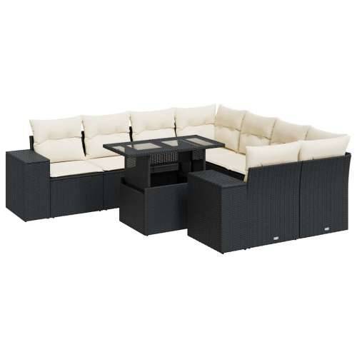 Vrtna garnitura - 9-dijelni set vrtnih sofa s jastucima crni od poliratana - Crna i krem sa spremištem 1 Cijena