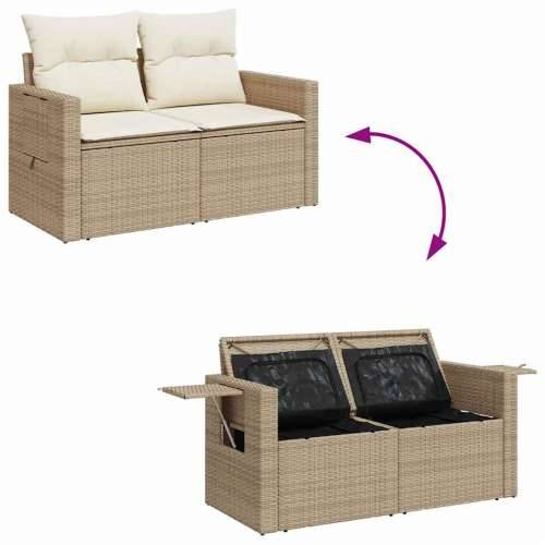 5-dijelni vrtni set sofa s jastucima bež od poliratana - bež i krem sa spremištem 5 Cijena