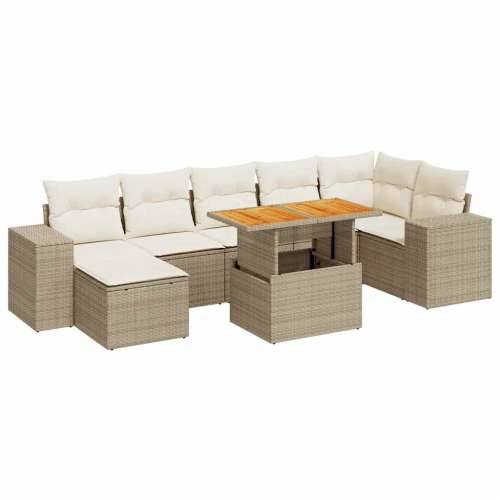 Vrtna garnitura - 8-dijelni set vrtnih sofa od poliratana s jastucima bež - bež i krem 3x kutna + stol + 3x srednja + tabure 1 Cijena