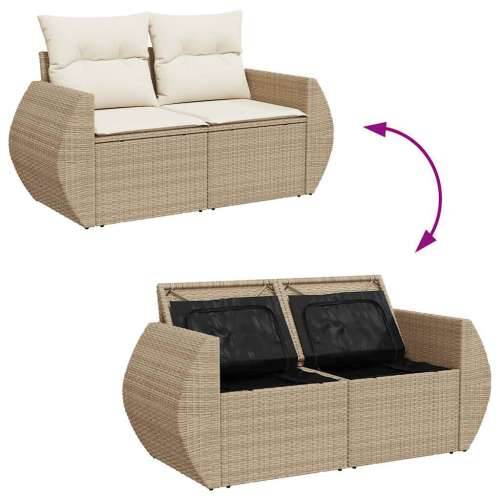 5-dijelni vrtni set sofa s jastucima bež od poliratana - bež i krem sa spremištem 5 Cijena