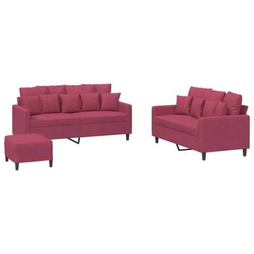 3-dijelni set sofa s jastucima crvena boja vina baršunasti - boja crnog vina s jastučićima i tabureom Cijena