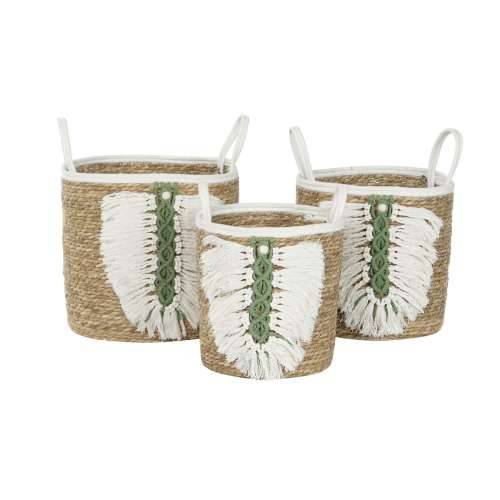 Set košara Home ESPRIT Bijela Zelena Prirodno Prirodno vlakno Tropsko 39 x 39 x 47 cm (3 Dijelovi) Cijena