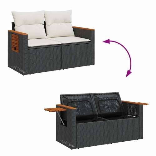 Vrtna garnitura - 8-dijelni set vrtnih sofa od poliratana s jastucima crni - Crna i krem sa spremištem 1 Cijena