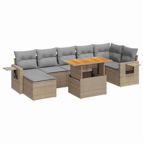 Vrtna garnitura - 8-dijelni set vrtnih sofa od poliratana s jastucima bež - bež i svjetlosiva stol + 3x kutna + 3x srednja + tab Cijena