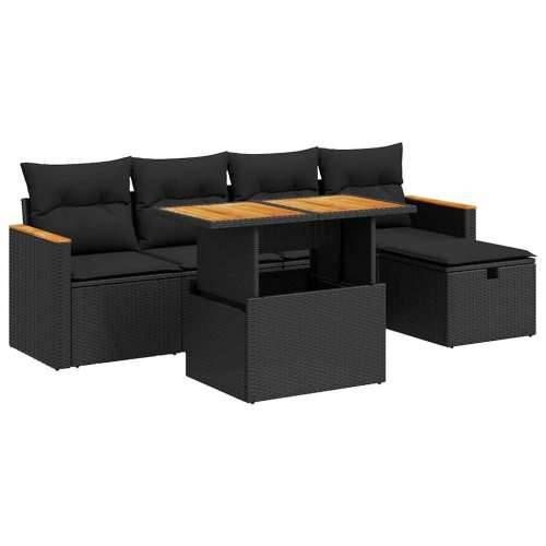Vrtna garnitura - 6-dijelni set vrtnih sofa s jastucima crni od poliratana - Crna sa spremištem 1 Cijena