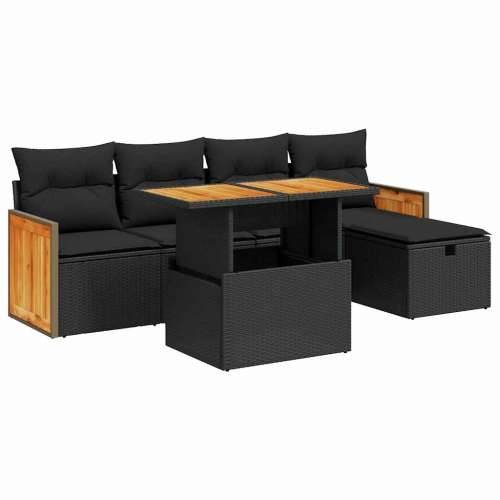 Vrtna garnitura - 6-dijelni set vrtnih sofa s jastucima crni od poliratana - Crna sa spremištem 1 Cijena