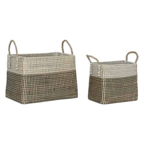 Set košara Home ESPRIT Bijela Crna Prirodno Morska trava Boho 44 x 25 x 38 cm (2 Dijelovi) Cijena