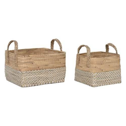 Set košara Home ESPRIT Bijela Prirodno Svijetlo smeđi PVC Morska trava Trske 43 x 38 x 36 cm (2 Dijelovi) Cijena