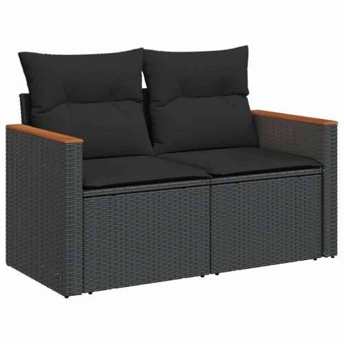 Vrtna garnitura - 9-dijelni set vrtnih sofa s jastucima crni od poliratana bagrem - Crna sa spremištem 1 Cijena