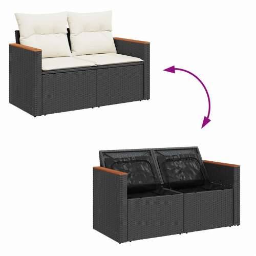 Vrtna garnitura - 9-dijelni set vrtnih sofa s jastucima crni od poliratana bagrem - Crna i krem sa spremištem 1 Cijena