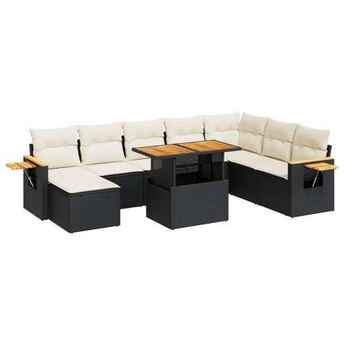 Vrtna garnitura - 9-dijelni set vrtnih sofa s jastucima crni od poliratana bagrem - Crna i krem sa spremištem 9 Cijena