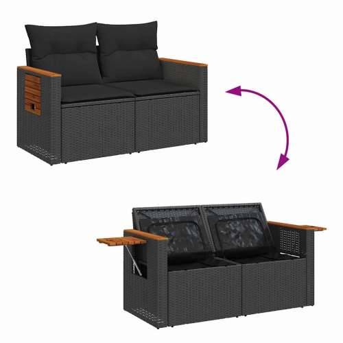 Vrtna garnitura - 11-dijelni set vrtnih sofa poliratan i bagrem s jastucima crni - Crna 1 Cijena