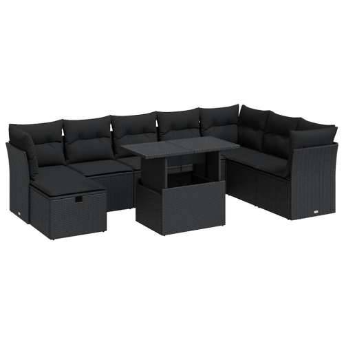 Vrtna garnitura - 9-dijelni set vrtnih sofa s jastucima crni od poliratana - Crna sa spremištem 1 Cijena