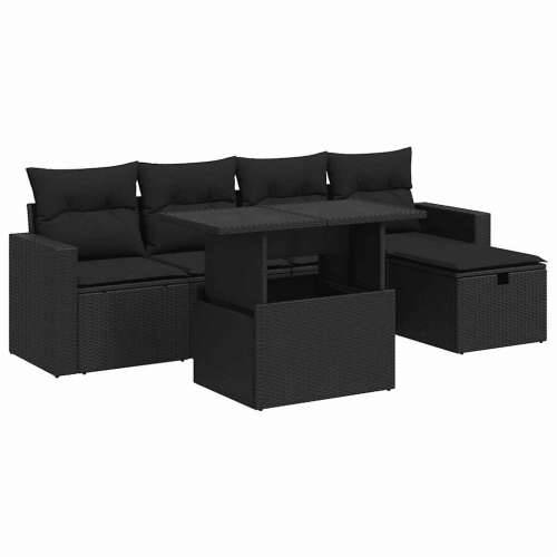 Vrtna garnitura - 6-dijelni set vrtnih sofa s jastucima crni od poliratana - Crna sa spremištem 1 Cijena