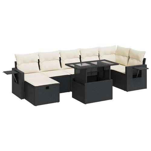 Vrtna garnitura - 8-dijelni set vrtnih sofa od poliratana s jastucima crni - Crna i krem sa spremištem 1 Cijena