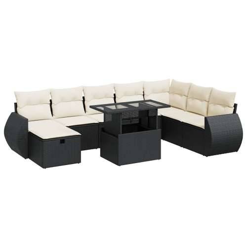 Vrtna garnitura - 9-dijelni set vrtnih sofa s jastucima crni od poliratana - Crna i krem sa spremištem 1 Cijena