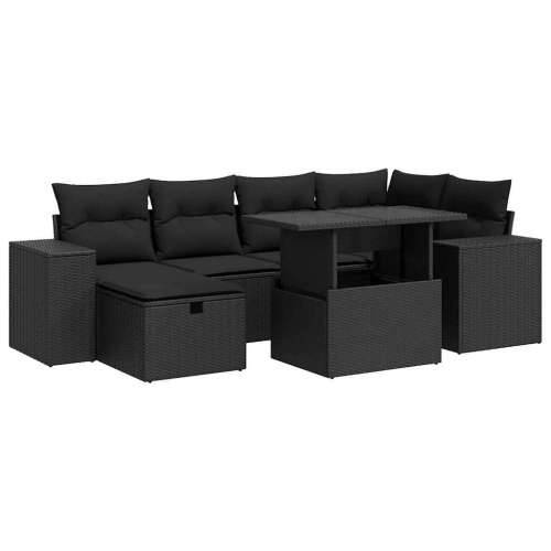 Vrtna garnitura - 8-dijelni set vrtnih sofa od poliratana s jastucima crni - Crna sa spremištem 8 Cijena