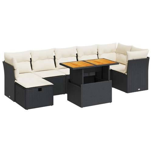 Vrtna garnitura - 8-dijelni set vrtnih sofa od poliratana s jastucima crni bagrem - Crna i krem stol + 3x kutna + 3x srednja + t Cijena