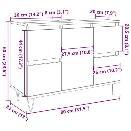 Kupaonski ormarić boja drva 80 x 33 x 60 cm konstruirano drvo - Staro drvo 1 Cijena