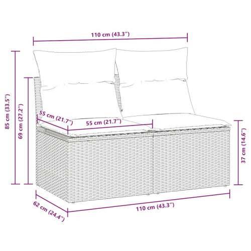 Vrtna garnitura - 2-dijelni set vrtnih sofa s jastucima crni od poliratana bagrem - Crna bez spremišta 1 Cijena