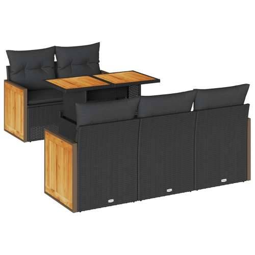 Vrtna garnitura - 6-dijelni set vrtnih sofa s jastucima crni od poliratana bagrem - Crna 1 Cijena