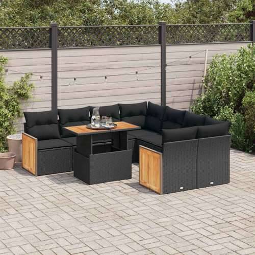 Vrtna garnitura - 9-dijelni set vrtnih sofa s jastucima crni od poliratana bagrem - Crna sa spremištem 1 Cijena