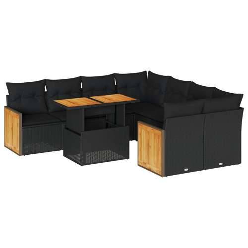 Vrtna garnitura - 9-dijelni set vrtnih sofa s jastucima crni od poliratana bagrem - Crna sa spremištem 1 Cijena