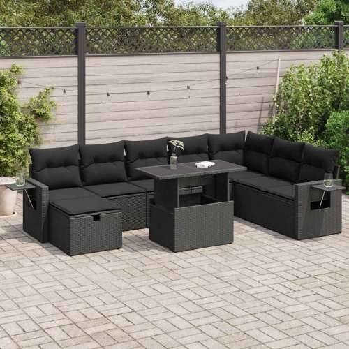 Vrtna garnitura - 9-dijelni set vrtnih sofa s jastucima crni od poliratana - Crna sa spremištem 1 Cijena