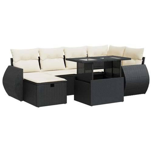 Vrtna garnitura - 7-dijelni set vrtnih sofa od poliratana s jastucima crni - Crna i krem sa spremištem 1 Cijena