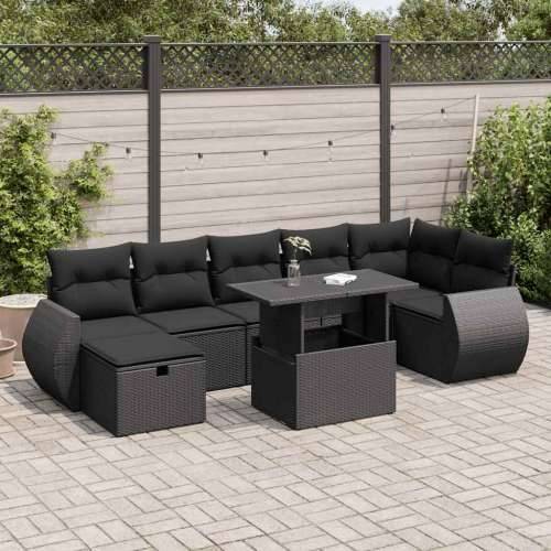 Vrtna garnitura - 8-dijelni set vrtnih sofa od poliratana s jastucima crni - Crna sa spremištem 1 Cijena