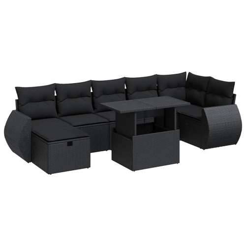 Vrtna garnitura - 8-dijelni set vrtnih sofa od poliratana s jastucima crni - Crna sa spremištem 1 Cijena