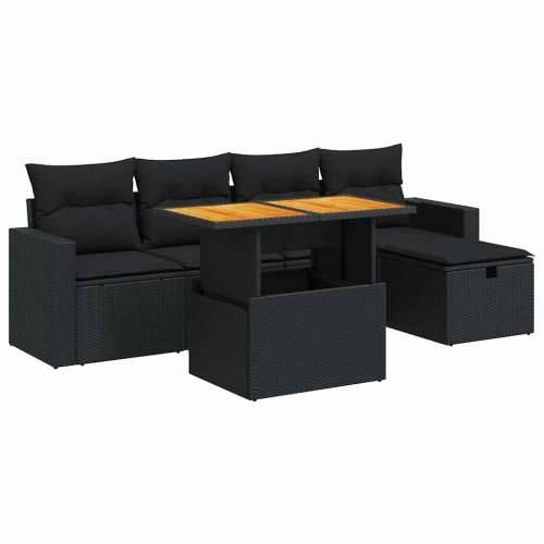 Vrtna garnitura - 6-dijelni set vrtnih sofa s jastucima crni od poliratana bagrem - Crna sa spremištem 1 Cijena