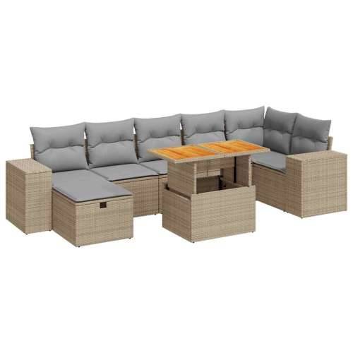 Vrtna garnitura - 5-dijelni set vrtnih sofa s jastucima poliratan i bagrem bež - bež i siva stol + 3x kutna + 3x srednja + tabur Cijena