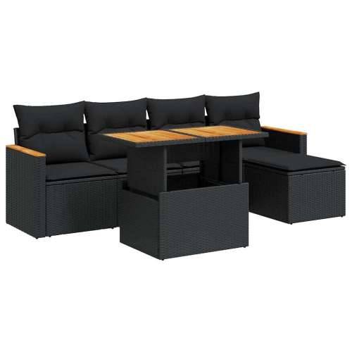 Vrtna garnitura - 6-dijelni set vrtnih sofa s jastucima crni od poliratana bagrem - Crna sa spremištem 1 Cijena