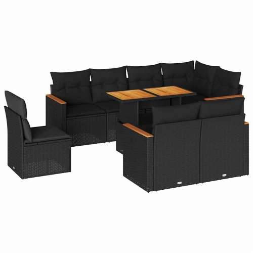 Vrtna garnitura - 9-dijelni set vrtnih sofa s jastucima crni od poliratana bagrem - Crna sa spremištem 1 Cijena