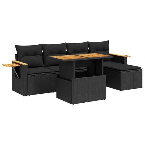 Vrtna garnitura - 6-dijelni set vrtnih sofa s jastucima crni od poliratana bagrem - Crna sa spremištem 6 Cijena