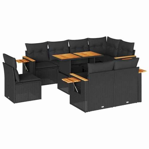 Vrtna garnitura - 9-dijelni set vrtnih sofa s jastucima crni od poliratana bagrem - Crna sa spremištem 1 Cijena