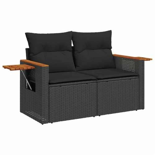 Vrtna garnitura - 9-dijelni set vrtnih sofa s jastucima crni od poliratana bagrem - Crna sa spremištem 1 Cijena
