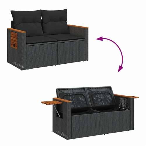 Vrtna garnitura - 9-dijelni set vrtnih sofa s jastucima crni od poliratana bagrem - Crna sa spremištem 1 Cijena
