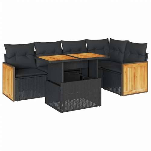 Vrtna garnitura - 6-dijelni set vrtnih sofa s jastucima crni od poliratana bagrem - Crna sa spremištem 1 Cijena