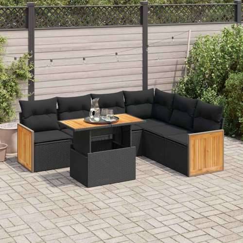 Vrtna garnitura - 7-dijelni set vrtnih sofa od poliratana s jastucima crni bagrem - Crna sa spremištem 1 Cijena