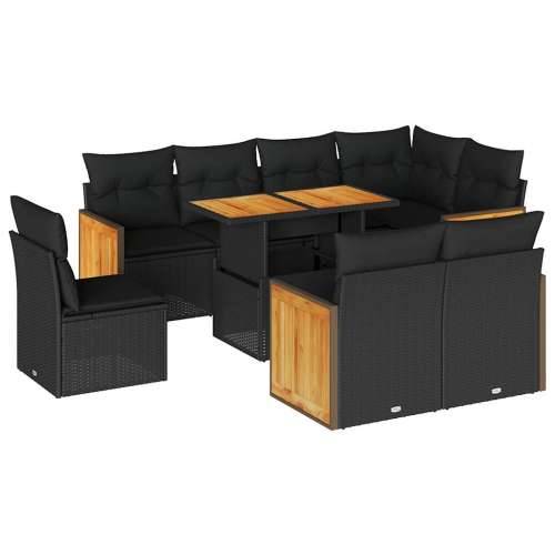 Vrtna garnitura - 9-dijelni set vrtnih sofa s jastucima crni od poliratana bagrem - Crna sa spremištem 1 Cijena