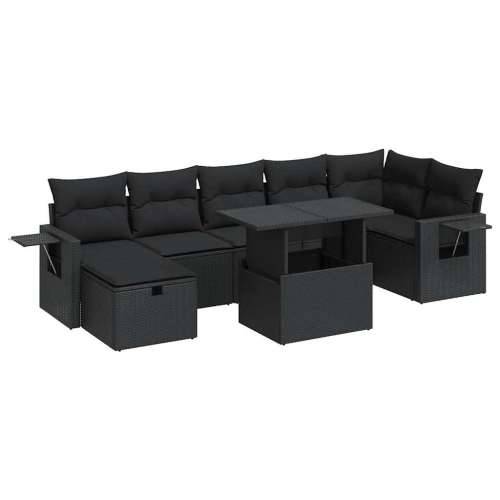 Vrtna garnitura - 8-dijelni set vrtnih sofa od poliratana s jastucima crni - Crna sa spremištem 1 Cijena